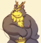  2017 anthro belly cute_fangs horn humanoid_hands lako male mammal moobs nipples overweight overweight_male simple_background solo ursid 