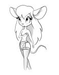  2016 anthro blush breasts chip_&#039;n_dale_rescue_rangers clothed clothing covering covering_one_breast covering_self disney female gadget_hackwrench garter_belt garter_straps itsjustflesh legwear looking_up mammal mouse murid murine nipples panties rodent sketch solo stockings topless underwear 