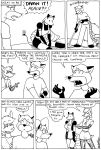  black_and_white canid canine canis clothing comic cybernetics cyborg female fox hi_res humor jackal machine maid_uniform male mammal monochrome robot sex tegerio uniform 