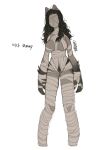  1girl animal_ears bandages black_hair breasts claws covered_face curly_hair facing_viewer female_pubic_hair highres large_breasts long_hair mummy mummy_(sparrowl) original pigeon-toed pubic_hair simple_background solo sparrowl standing white_background 