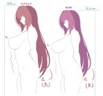  2girls abs ass breasts character_name commentary_request comparison covered_nipples faceless fate/grand_order fate_(series) height_difference highres large_breasts long_hair multiple_girls nude profile purple_hair saboten_teishoku scathach_(fate) scathach_skadi_(fate) sideboob size_difference sketch 