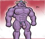  abs alanottaviano alistar_(lol) anthro balls barazoku bovid bovine cattle european_mythology genitals greek_mythology hi_res horn league_of_legends male male/male mammal minotaur muscular muscular_male mythology pecs penis purple_body riot_games scar solo video_games 