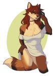  2022 5_fingers anthro breasts brown_hair canid canine clothed clothing digital_media_(artwork) eyebrows eyelashes female fingers fox hair junebuq looking_at_viewer mammal smile solo 
