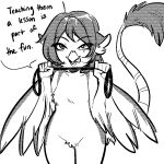  anthro avian bird birddi english_text feathers female glacierclear hair leash looking_at_viewer markings mole_(marking) solo tail_tuft text tongue tongue_out tuft wings 