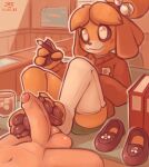  3_toes absurd_res ambiguous_gender animal_crossing anthro balls canid canine canis claws clothed clothing digital_media_(artwork) domestic_dog duo erection feet foot_fetish foot_play footjob fur genitals hair hi_res human humanoid_genitalia humanoid_penis inside interspecies isabelle_(animal_crossing) joooji legwear male male/ambiguous mammal nintendo nude paws penis sex shih_tzu sitting smile thigh_highs toes toy_dog two-footed_footjob video_games white_eyes yellow_body yellow_fur 