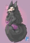  anthro black_body black_fur black_hair blush bone breasts butt canid canine featureless_breasts female fur hair hi_res looking_at_viewer mammal mangakitsune2 monster scp-1471 scp-1471-a scp_foundation solo 