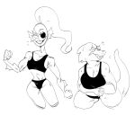  2022 alphys animal_humanoid anthro arm_frill big_breasts bikini black_and_white blush breasts buckteeth cleavage clothed clothing duo eye_patch eyes_closed eyewear female fish fish_humanoid flat_chested frill_(anatomy) glasses hair head_crest head_frill hi_res humanoid lizard marine marine_humanoid mhdrawin monochrome non-mammal_breasts one-piece_swimsuit ponytail portrait reptile scalie smile standing swimwear teeth thick_thighs three-quarter_portrait undertale undertale_(series) undyne video_games 