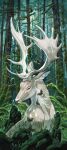  2022 antlers cervid day detailed_background digital_media_(artwork) feral forest fur geosaiko1267 grass hi_res horn male mammal moss outside plant solo tan_body tan_fur tree white_body white_fur 
