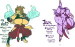  big_breasts bracelet breasts canid canine canis dancer_outfit domestic_dog duo echidna fist jewelry jewyl jinti_(artist) magic mammal monk monotreme revealing_outfit staff 
