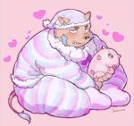  &lt;3 anthro blue_hair blush brown_body brown_fur clothing domestic_pig embarrassed fur gouryou hair hat headgear headwear hi_res lifewonders male mammal nightcap overweight pajamas plushie sitting solo suid suina sus_(pig) tokyo_afterschool_summoners tusks umekemo42 video_games wild_boar 