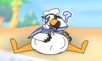  abdominal_bulge ambiguous_gender animal_crossing anthro avian beach belly big_belly bottomless clothed clothing digestion digestion_noises gloamgunk gulliver_(animal_crossing) hi_res nintendo onomatopeia oral_vore sailor_uniform same_size_vore seaside solo video_games vore 
