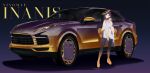  1girl boots car character_name ex-trident full_body gradient gradient_background gradient_footwear ground_vehicle halo highres hololive hololive_english long_hair looking_at_viewer motor_vehicle ninomae_ina&#039;nis purple_hair simple_background solo standing takodachi_(ninomae_ina&#039;nis) thigh_boots virtual_youtuber 