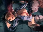  1girl breasts claws fangs gloves jill_valentine licker_(resident_evil) licking long_tongue lying monster nipples on_back open_mouth optionaltypo pinned resident_evil resident_evil_revelations saliva tongue torn_clothes very_long_tongue 