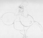  2022 2_toes accessory amphibia_(series) amphibian anthro big_breasts breasts collarbone disney feet female hair hair_accessory half-closed_eyes huge_breasts hyper hyper_breasts lady_olivia long_tail monochrome narrowed_eyes newt nipples non-mammal_breasts salamander_(amphibian) sbshouseofpancakes solo thick_thighs toes wavy_hair wide_hips 