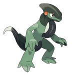  2022 ambiguous_gender anthro black_body black_eyes cyclizar generation_9_pokemon green_body ken_sugimori nintendo official_art orange_body pawpads pok&eacute;mon pok&eacute;mon_(species) simple_background solo tire video_games white_background white_body 