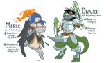  anthro armor big_breasts black_body black_feathers black_hair blue_hair breastplate breasts brown_body brown_fur cleavage clothed clothing codpiece dragon dragon_tail drahor_(drahor) elemental_manipulation equid equine feathers female fire fire_manipulation fur green_body green_scales hair horse human hybrid jinti_(artist) magic male mammal melee_weapon pink_eyes scales scalie shield sword weapon what wings 