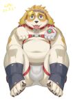  &lt;3 &lt;3_eyes absurd_res anthro begging begging_pose belly blonde_hair blush bulge cai1448331577 canid canine canis clothing collar collar_tag domestic_dog hair harness hi_res hisaki_(live-a-hero) lifewonders live-a-hero male mammal navel overweight pose simple_background solo tongue tongue_out underwear video_games white_background 