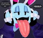  2022 absurd_res anthro blush bodily_fluids boo_(mario) canid canine canis clothing digital_drawing_(artwork) digital_media_(artwork) duo fake_ears fake_rabbit_ears female fur ghost hi_res holding_body lobo_(lobokosmico) lobokosmico male male/female mammal mario_bros nintendo not_furry open_mouth paper_mario paper_mario:_the_thousand_year_door peeka_(mario) seductive simple_background spirit teeth text tongue tongue_out video_games white_body white_fur wolf 
