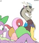  aer0_zer0 anal anal_penetration anthro big_butt blush bodily_fluids butt chimera claws discord_(mlp) draconequus dragon duo facial_hair friendship_is_magic fur genital_fluids genitals goatee hi_res horn knot looking_back male male/male my_little_pony open_mouth penetration penis precum presenting presenting_hindquarters raised_tail saliva scales snaggle_tooth spike_(mlp) vein veiny_penis wings 
