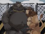  anthro balls belly ben_(zenless_zone_zero) big_balls big_belly big_penis black_nipples blush bodily_fluids brown_bear censored chain chubby_male clothed clothing duo erection eye_scar facial_scar felid female foreskin fur genitals grizzly_bear gunso_p hi_res holding_penis huge_balls huge_penis humanoid_genitalia humanoid_penis kemono licking lion looking_pleasured male male/female male/male mammal mihoyo neck_tuft nipple_fetish nipple_lick nipple_play nipples pantherine partially_clothed penis raised_clothing raised_shirt raised_topwear ross_(rossciaco) saliva scar shirt slightly_chubby sweat tongue tongue_out topwear tuft underwear underwear_down ursid ursine video_games zenless_zone_zero 