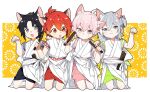  4boys animal_ears black_hair cat_boy cat_ears cat_tail fang grey_eyes idolish_7 izumi_iori jewelry kujou_tenn kumomero long_hair looking_at_viewer male_child male_focus multiple_boys nanase_riku open_mouth outside_border paw_pose pink_eyes pink_hair red_eyes red_hair short_hair siblings sitting tail twins younger yuki_(idolish_7) 