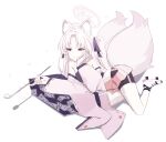  1girl absurdres ahoge animal_ear_fluff animal_ears bangs blue_archive character_request fox_ears fox_girl fox_tail halo highres long_hair multiple_tails pn_(wnsl216) smoking_pipe tail two_side_up 