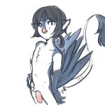  anthro avian beak bird birddi blue_eyes digital_media_(artwork) genitals glacierclear hair hi_res male markings mole_(marking) penis solo tail_tuft tuft wings 