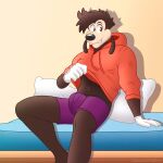  anthro bulge canid canine canis celestialwolfarts clothed clothing clothing_lift disney domestic_dog goof_troop hi_res hoodie male mammal max_goof solo topwear underwear 