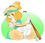 animal_crossing baseball_bat bat_(object) bencs big_butt blonde_hair breasts butt canid canine canis clothed clothing domestic_dog hair huge_butt isabelle_(animal_crossing) looking_at_viewer looking_back looking_back_at_viewer mammal nintendo nipples raised_clothing raised_shirt raised_topwear shih_tzu shirt topwear torn_clothing toy_dog video_games 