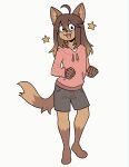  2022 absurd_res anthro brown_body brown_fur brown_hair clothed clothing domestic_cat fangs felid feline felis fur girly hair hi_res hoodie inner_ear_fluff male mammal open_mouth osmoru simple_background simple_eyes smile solo topwear tuft 