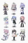  6+girls ahoge animal_ear_fluff animal_ears apron armband ascot asymmetrical_legwear back_bow bandaid bandaid_on_clothes bandaid_on_knee bandaid_on_leg bandaid_on_thigh bangs bare_arms bell black_bow black_dress black_footwear black_hair black_hairband black_jacket black_necktie black_ribbon black_skirt black_thighhighs blonde_hair blue_apron blue_eyes blue_footwear blue_jacket blue_necktie blue_pantyhose blush_stickers bow bowtie brown_eyes cake cake_slice cat_ears cat_girl cat_tail collar collared_shirt commentary daizu_(melon-lemon) demon_horns demon_wings detached_ahoge detached_collar dress flower food frilled_apron frills full_body glasses gloves green_bow green_eyes green_hair green_ribbon grey_dress grey_footwear grey_hair grey_skirt hair_between_eyes hair_bobbles hair_bow hair_ornament hair_ribbon hairband hat headset heterochromia highres holding holding_cake holding_flower holding_food holding_suitcase horns interlocked_fingers jacket jingle_bell leotard long_sleeves looking_at_viewer maid_apron maid_headdress medium_hair mittens multiple_girls name_tag neck_bell neck_ribbon necktie no_nose one_eye_closed one_side_up orange_eyes original own_hands_clasped own_hands_together pantyhose parted_lips pink_eyes pink_hair pixel_art playboy_bunny pleated_skirt puffy_short_sleeves puffy_sleeves purple_hair rabbit_tail red_bow red_bowtie ribbon sailor_collar sailor_hat sailor_shirt see-through see-through_skirt semi-rimless_eyewear shirt shoes short_sleeves sidelocks simple_background sitting skirt standing strapless strapless_leotard strawberry_shortcake suitcase tail thighhighs twintails two_side_up under-rim_eyewear uneven_legwear v v_over_eye white_apron white_background white_collar white_footwear white_gloves white_hairband white_headwear white_leotard white_mittens white_pantyhose white_shirt white_skirt white_thighhighs wide_sleeves wing_hair_ornament wings x_hair_ornament yellow_ascot zettai_ryouiki 