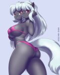  2_heads 3_breasts anthro big_breasts bikini biped black_body breasts butt clothing domestic_cat felid feline felis female hair hi_res long_hair mammal mr-shin multi_breast multi_head standing swimwear 