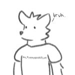  anthro bruh canid clothing low_res male mammal meme monochrome shirt shitpost simple_background simple_eyes simple_face solo swag t-shirt topwear white_background winterfrostwastaken 