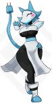  anthro big_breasts blue_hair blush breasts deltarune diamond_grenadier eyes_closed female hair hand_on_hip hi_res smile solo solo_focus tasque_manager under_boob undertale_(series) video_games wide_hips 