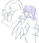  anthro avian bird birddi blush duo female glacierclear hair hi_res licking male male/female markings mole_(marking) simple_background sketch tongue tongue_out wings 