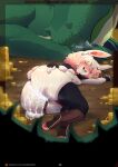  after_sex ambiguous_gender anthro big_butt blush bodily_fluids breasts butt clothing cum dragon female genital_fluids hi_res holding_butt ima_(imabunbun) imabunbun lagomorph legwear leporid lying mammal on_side rabbit thigh_highs 