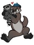  &lt;3 anthro brown_body cute_expression duo embrace eyewear eyewear_only fetishame glasses glasses_only gordon_the_otter hi_res hug lutrine male mammal membrane_(anatomy) mustelid nude paws plushie procyonid raccoon sitting smile webbed_feet 