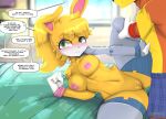  anthro archie_comics areola blurred_background blush breasts bunnie_rabbot clothing dialogue digital_media_(artwork) duo english_text eyelashes female genitals gloves hair handwear hi_res inside lagomorph leporid male mammal nipples pussy rabbit roadiesky sega solo_focus sonic_the_hedgehog_(archie) sonic_the_hedgehog_(comics) sonic_the_hedgehog_(series) speech_bubble spread_legs spreading text 