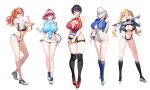  5girls artist_request ball baseball_bat breasts curvy highres large_breasts leotard leotard_under_clothes multiple_girls non-web_source original racket soccer_ball source_request sportswear tagme tennis_racket track_and_field volleyball 