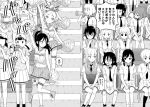  arm_up armpits bangs black_hair blonde_hair blunt_bangs breasts cheering cheerleader clothes_writing commentary_request crop_top crop_top_overhang greyscale highres holding holding_pom_poms ichikawa_masahiro kaede_(watamote) katou_asuka kayo_(watamote) komiyama_kotomi kuroki_tomoko maki_(watamote) miyazaki_(watamote) monochrome nagi_(watamote) narita_miho nemoto_hina okada_akane pom_pom_(cheerleading) sasaki_fuuka tamura_yuri tanaka_mako translation_request uchi_emiri watashi_ga_motenai_no_wa_dou_kangaetemo_omaera_ga_warui! 