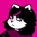  aliasing anthro black_hair catjam_(artist) catti_(deltarune) cel_shading deltarune ear_piercing ear_ring eyeliner felid feline female fur hair looking_at_viewer looking_back looking_back_at_viewer low_res makeup mammal piercing pink_hair ring_piercing shaded solo undertale_(series) video_games white_body white_fur 