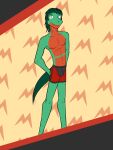  abstract_background anthro anthrofied boxer_briefs boxer_briefs_only clothed clothing fuze generation_3_pokemon grovyle hi_res male navel nintendo nipples pok&eacute;mon pok&eacute;morph pokemon_(species) solo topless underwear underwear_only video_games 