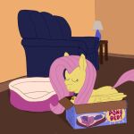  1:1 box callichrome collar container equid equine female feral fluttershy_(mlp) folded_wings friendship_is_magic furniture hasbro hi_res horse lying mammal my_little_pony pegasus pet pet_bed pony smile sofa solo wings 