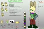  absurd_res angry anthro belt biped blonde_hair blush boots bottomwear bow_tie character_bio character_name clothed clothing darlan_bunnit darli_buni digital_media_(artwork) domestic_rabbit dutch_rabbit english_text expression_sheet fingers footwear fur gloves gradient_background green_boots green_clothing green_footwear green_shirt green_topwear green_vest hair handwear hi_res lagomorph leporid looking_at_viewer male mammal model_sheet open_mouth oryctolagus pants profanity prosthetic prosthetic_arm prosthetic_limb rabbit red_bottomwear red_clothing red_pants sad shirt signature simple_background solo standing stock_image teeth text tongue tongue_out topwear vest whiskers 