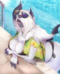  absol absurd_res anthro big_breasts breasts clothing eyewear eyewear_on_head female generation_3_pokemon hi_res kyuukon looking_at_viewer nintendo pok&eacute;mon pok&eacute;morph pokemon_(species) solo sunglasses sunglasses_on_head swimming_pool swimwear thick_thighs video_games white_body 
