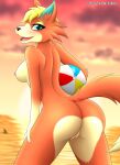  animal_crossing anthro audie_(animal_crossing) ball beach beach_ball bedroom_eyes big_butt blonde_hair blush breasts butt butt_pose canid canine canis cheek_tuft cloud diamondstorm dipstick_tail facial_markings facial_tuft female fluffy fluffy_tail fox fur genitals gloves_(marking) green_eyes hair head_markings hi_res inflatable inner_ear_fluff looking_at_viewer looking_back mammal markings multicolored_body multicolored_fur muzzle_(marking) narrowed_eyes nintendo nipples nude orange_body orange_fur pose pussy raised_tail sea seaside seductive shark_fin snout snout_markings solo sunset tail_markings thick_thighs tuft video_games water wide_hips wolf yellow_body yellow_fur 