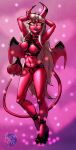  2022 absurd_res breasts clothed clothing demon detailed_background female genitals hair helluva_boss hi_res humanoid lipstick makeup moonpill nipples open_mouth partially_clothed pink_body pink_eyes pussy solo succubus teeth thick_thighs verosika_mayday_(helluva_boss) white_hair wings 