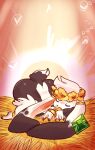  ambiguous_gender anthro butt curled_up deity eyes_closed flower flower_crown gem gold_(metal) gold_jewelry hay hi_res jewelry kiseff lagomorph leporid mammal plant sleeping solo tabunie 