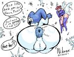  anthro anus atlus balls bent_over big_balls big_butt blue_anus blue_clothing blue_hat blue_headwear blue_legwear blue_stockings bodily_fluids butt clothing dripping duo fairy female flying fool&#039;s_hat genital_fluids genitals girly gloves handwear hat headgear headwear humanoid insect_wings intersex intersex/male jack_frost_(megami_tensei) large_anus leaking_precum legwear low_res male megami_tensei nikozoi pixie pixie_(megami_tensei) precum precum_drip precum_string rear_view size_difference small_dom_big_sub snowflake stockings video_games white_body white_skin wings 