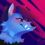  anthro blue_body canid canine canis collar eyelashes eyeliner eyeshadow fangs female hi_res lgbt_pride makeup mammal mohawk punk rattdawg scar solo wolf 